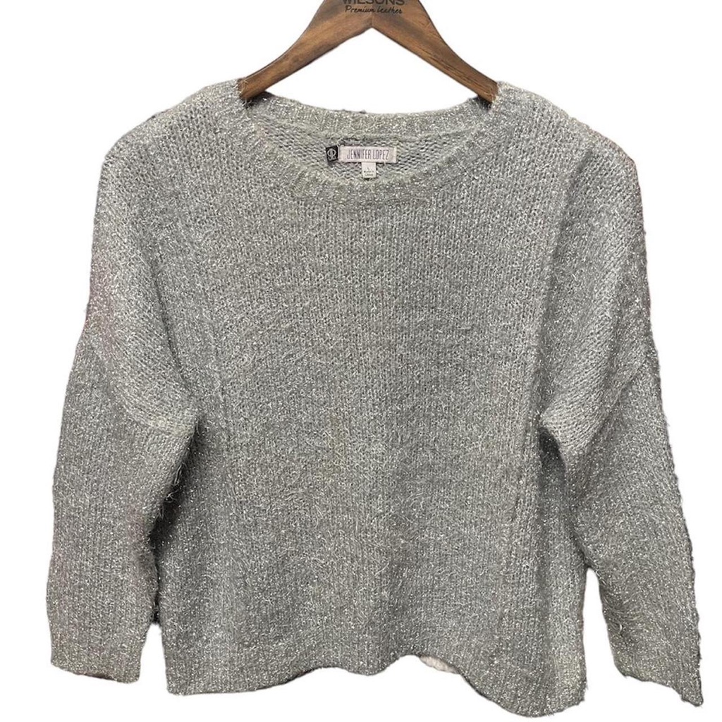 Y2k Grey And Silver Jennifer Lopez Brand Stretchy Crewneck Sweater Sweatshirt